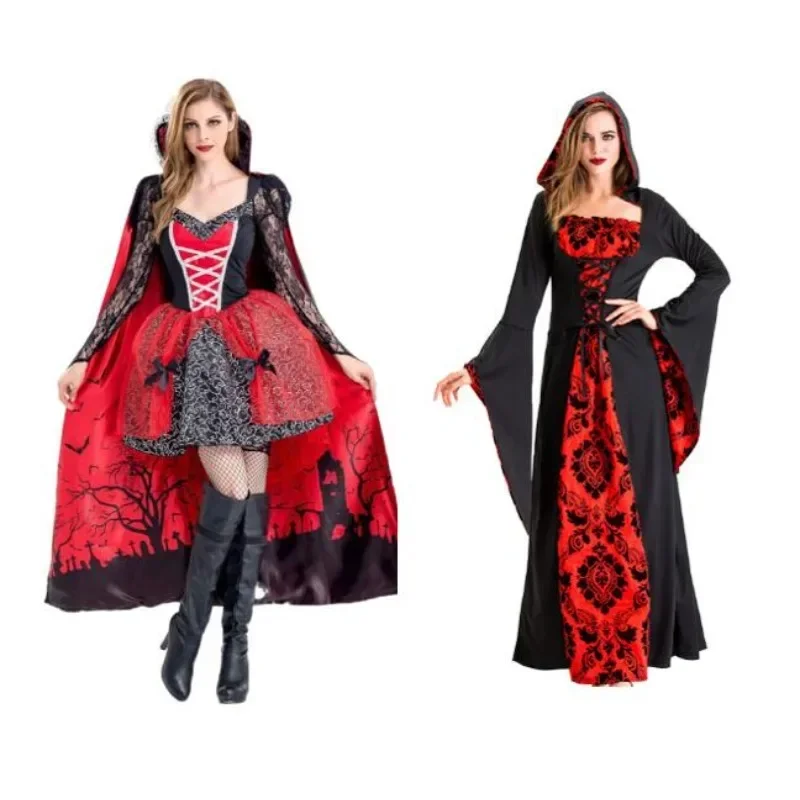 SN88 Medieval Witch Vampire Cosplay Costume Girl Women Halloween Party Performance Drama Stage Costume Medieval Retro Gothic Dre