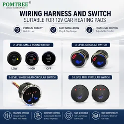 Wiring Harness and Switch Suitable for 12V Car Heating Pads, Three-level Adjustable Switch for Winter,and Seat Heating Switch
