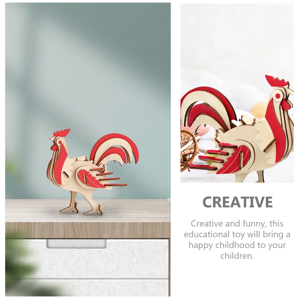 2 Sets Wooden Rooster Puzzle Assembling DIY Toy Assembled Kids Jigsaw Children's Toys Statue