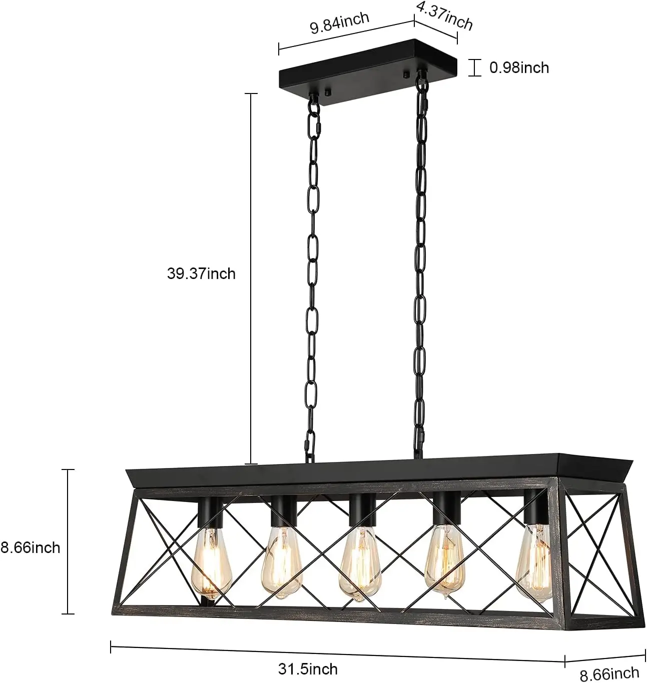 Boerderij Keuken Eiland Verlichting, 5-Licht Industriële Rechthoekige Kroonluchter, Antieke Lineaire Hanger Lamp F