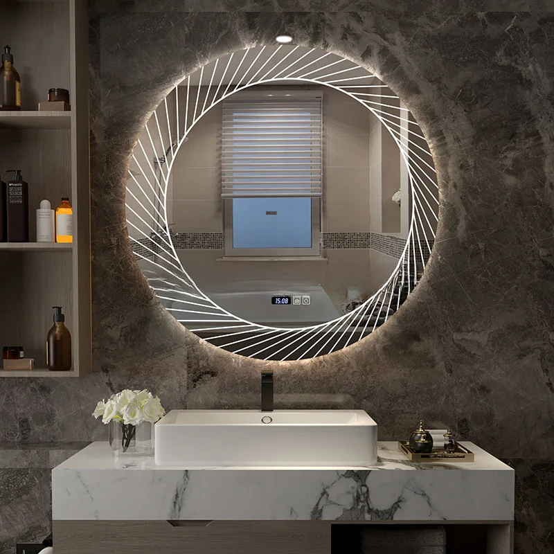 Led Smart Bathroom Mirror Lights Luxury Touch Round Bathroom Mirror Anti Fog Wall Mounted Espejo Con Luz Decoration Home CC50BM