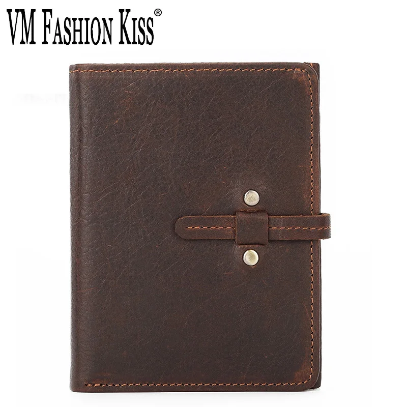 

VM FASHION KISS Vintage Crazy Horse Leather Men's Wallet Buckle Wallet Casual luxury male purse money Coin clip wallets for men