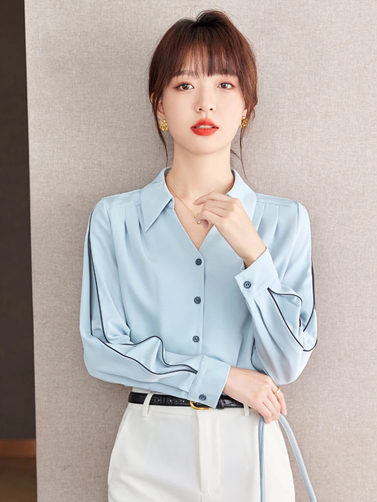 Autumn Casual Chiffon Shirt Women Office Shirts Fashion Female Long Sleeve Loose Solid Color Blouse Temperament Tops