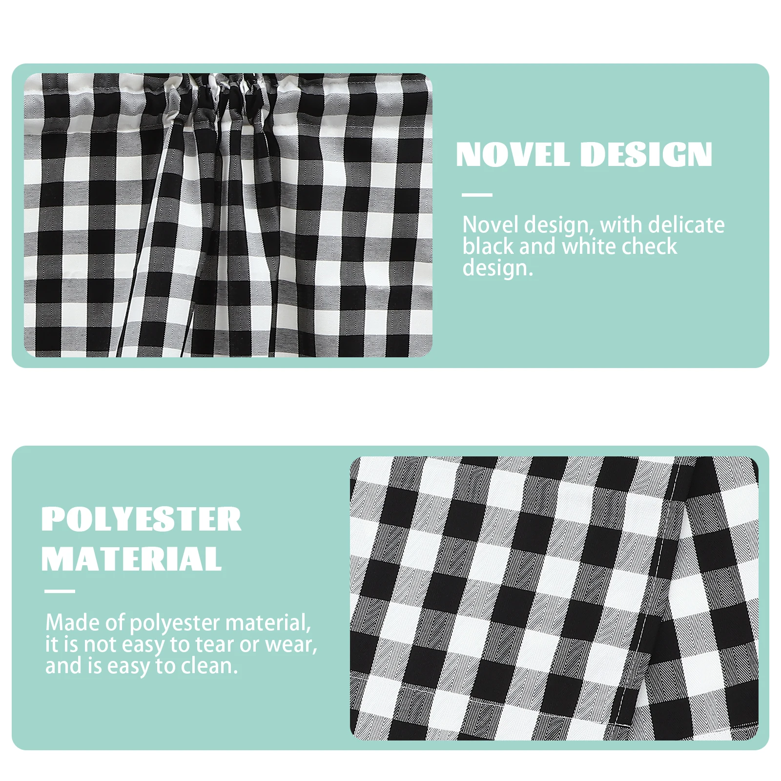 

2pcs Kitchen Window Valance Buffalo Plaid Short Black White Check Decorative Curtain For Home Polyester Material Easy