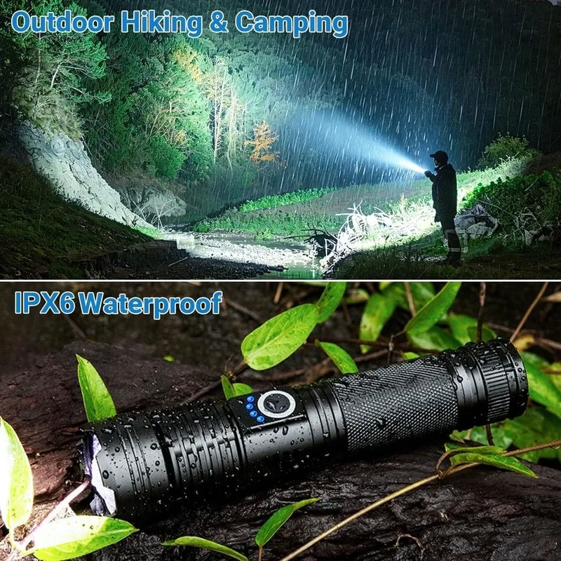 DT16 2 Pack High-Power LED Flashlight 5 Modes Waterproof Aluminum Alloy Portable for Camping Outdoor Emergency