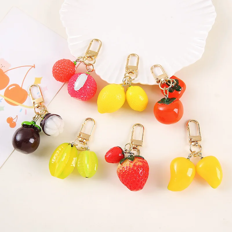 

Simulation Fruit Keychain Pendant Persimmon Strawberry Lemon Mango Carambola Lychee Pendant Key Chain Bag Pendant Couple Gift