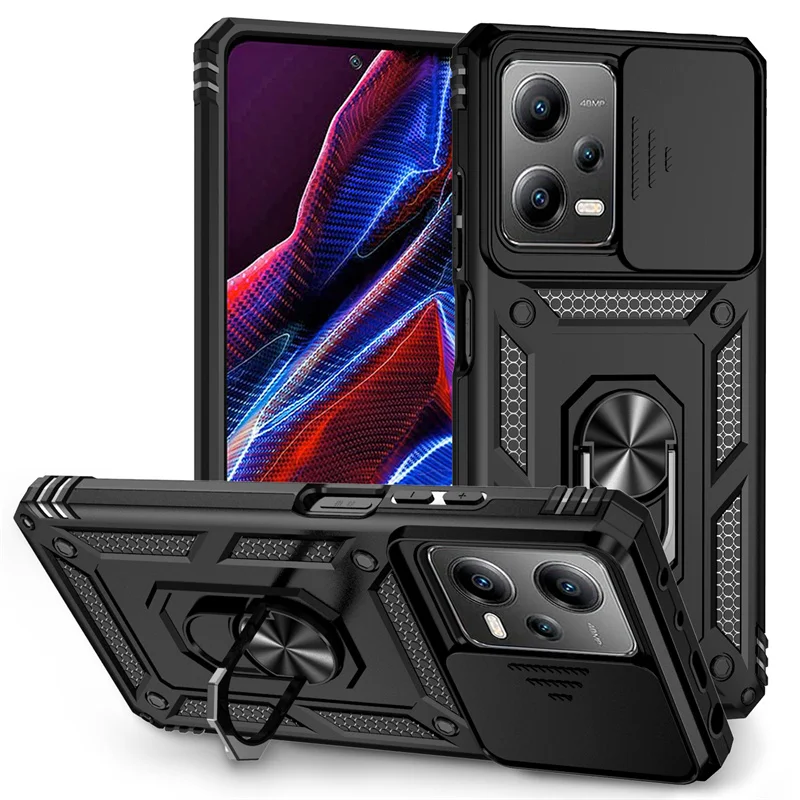 Slide Camera Shockproof Armor Cases For Poco X5 Pro 5G Case Magnetic Holder Ring Protect Cover For Poko Little X5 X 5 Pro X5pro