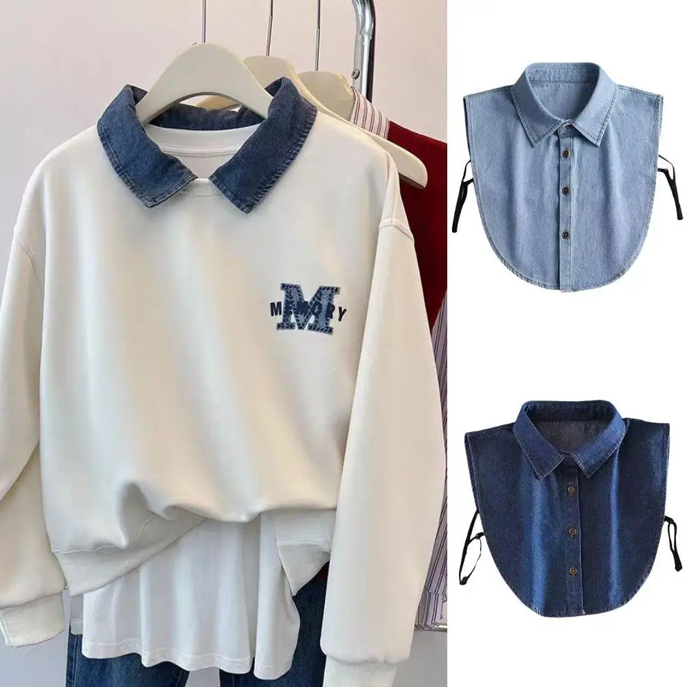 

Fashion Denim Shirt Fake Collar Vintage Solid Detachable Shirt Collar False Lapel Blouse Top Women Clothes Accessories Girls