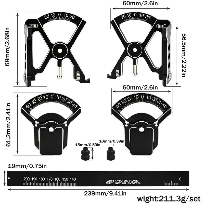 1/10 RC Tour ing Car Setup Station Aluminum 4D Chassis Measurement Tool Camber Caster Toe Alignment Gauge Racing Kit Set Pro