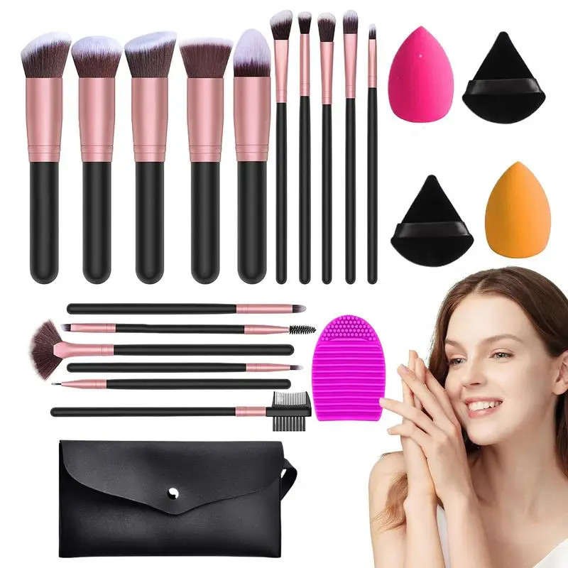 Makeup Brush Set 20 Pieces Soft Bristles Full Face And Eye Brush Collection And Sponges Professional And Beginner-Friendly