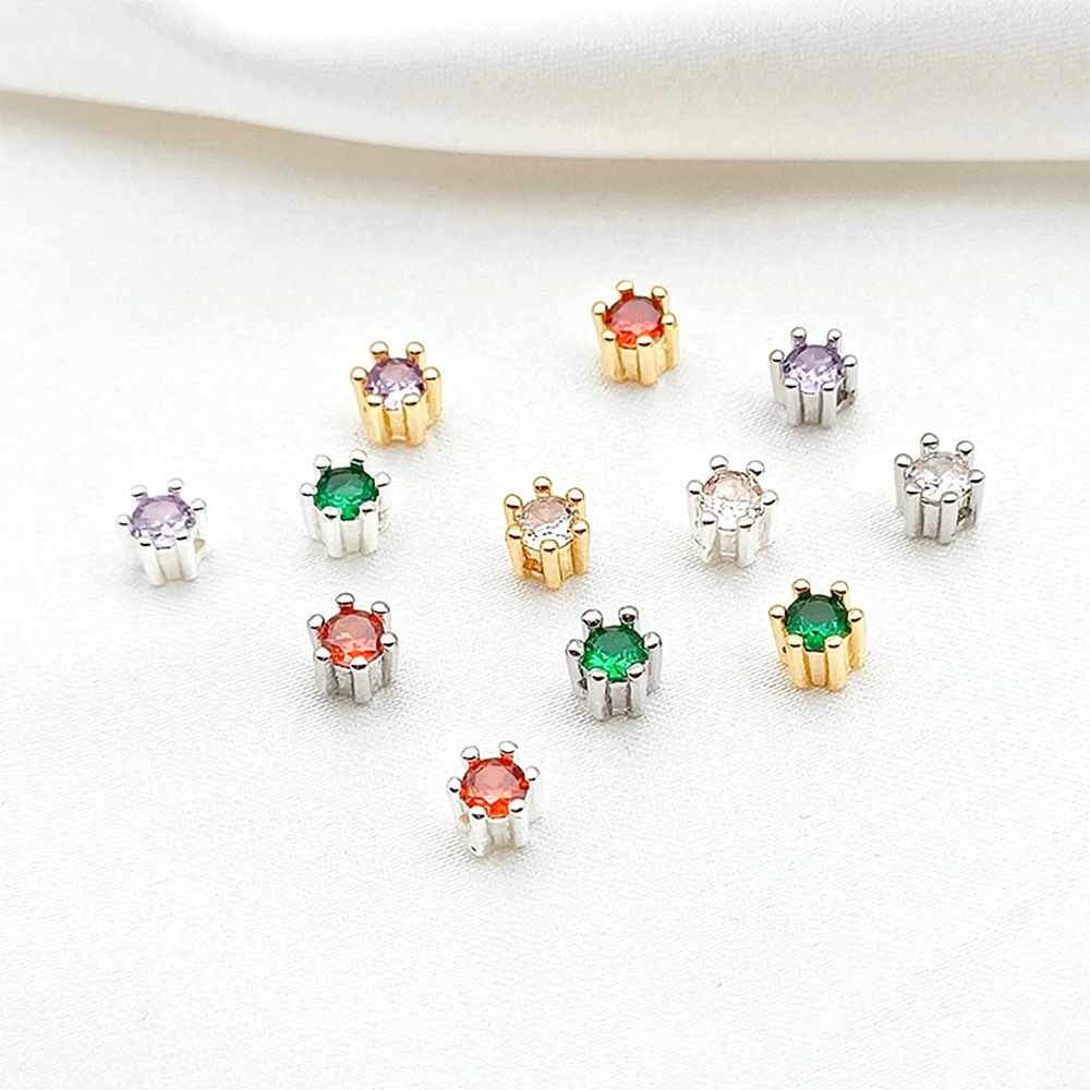 10 PCS Brass Gold Inlay Zircon Transverse Pore Spacer Bead DIY Jewelry Making Necklace, Bracelet, Clothing Accessories Materials
