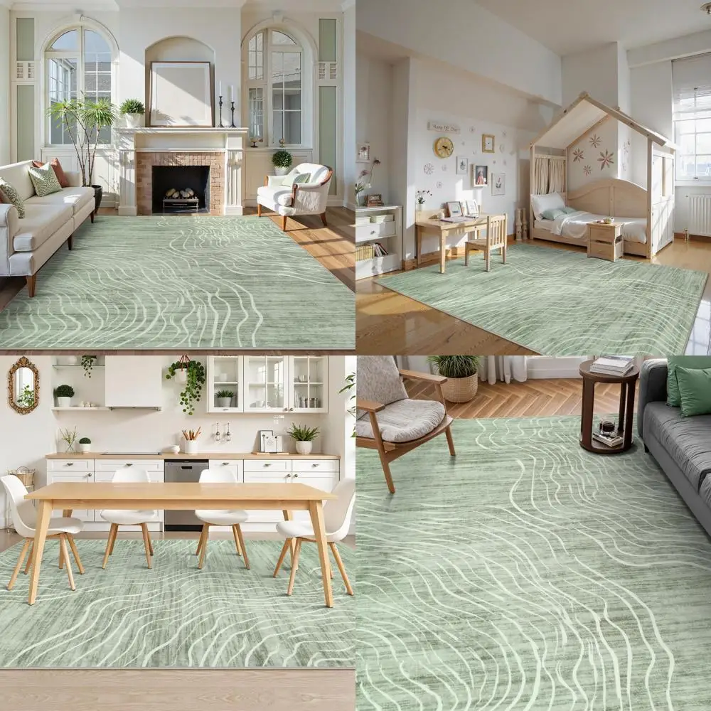 

Contemporary 8x10 Living Room Rugs - Abstract, Non-Slip, Washable, Minimalist Stripes, Neutral Design for Kids' Rooms