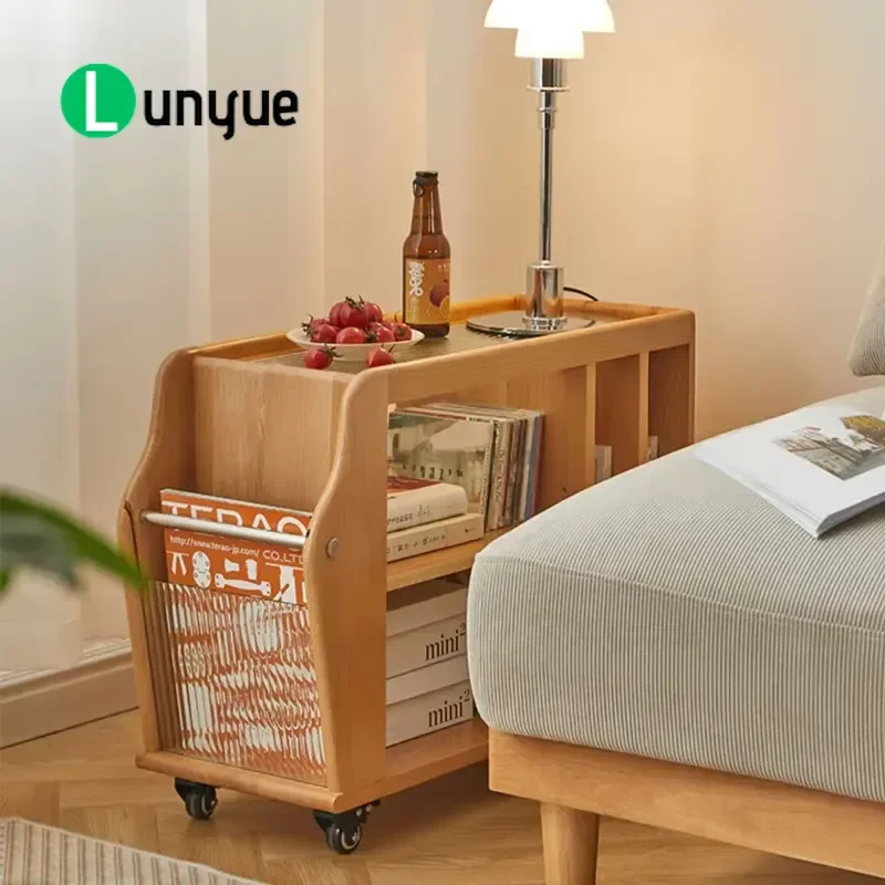 Mobile Sofa Side Table with Wheels Living Room Bedroom Snack Coffee Table Portable Slide End Table for Small Spaces Easy Move