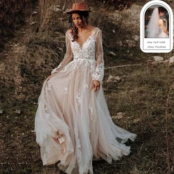 Eightree-Robe de mariée bohème vintage, manches longues, dentelle, robe de mariée longue, mariage de plage, quel que soit le col en V, personnalisé