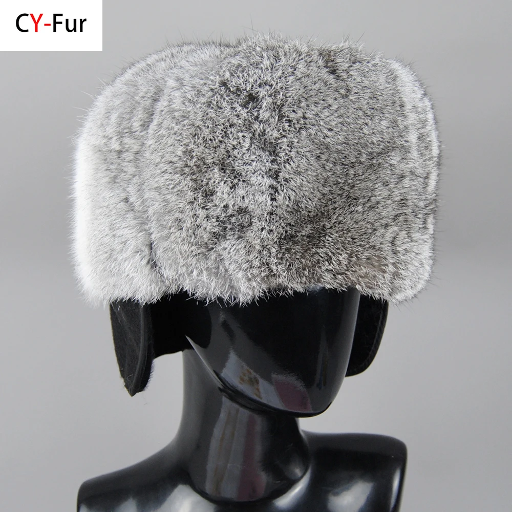 Chapeau Bombardier en Fourrure de Lapin pour Homme, Super Chaud, 100% Naturel, Complet, Offre Spéciale, Russe, Hiver