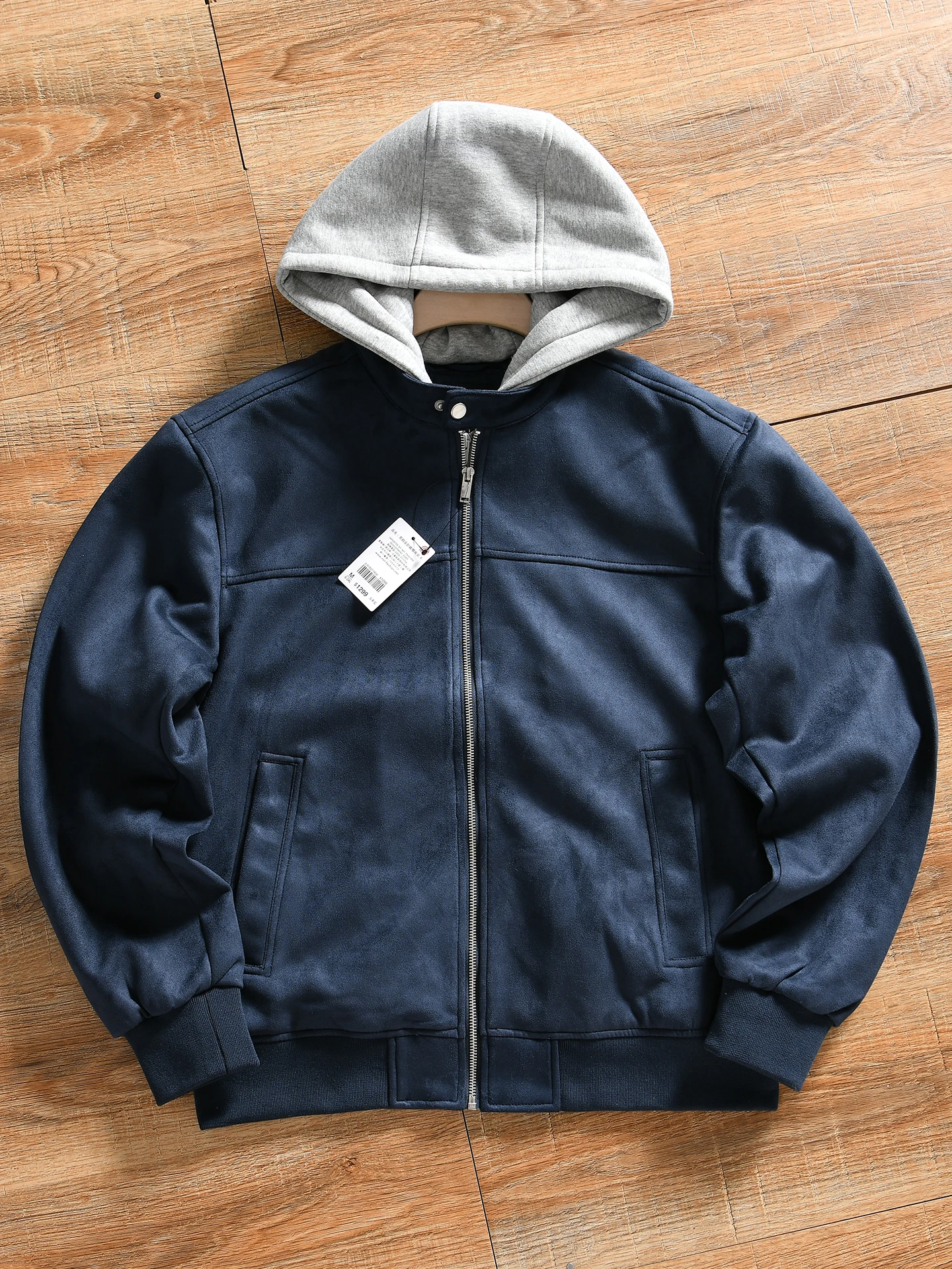 Men's Suede Jacket Hooded Outerwear Autumn Winter Fashionable Fake Two-Piece Coat Standard Fit Casual Style Breathable Polyester