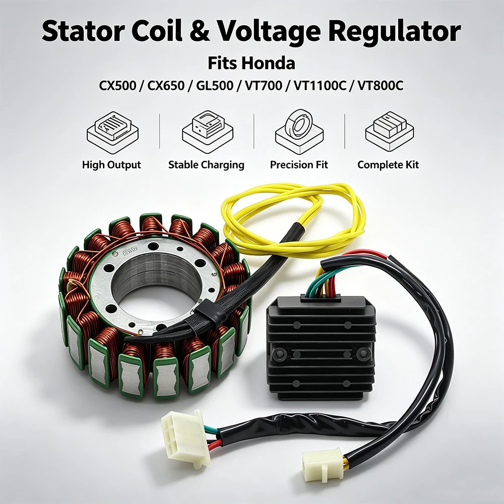 Motorcycle Stator Coil Regulator Rectifier Set For Honda CX500 CX650 Custom Turbo GL500 Interstate VT700 VT1100C VT800C   Shadow