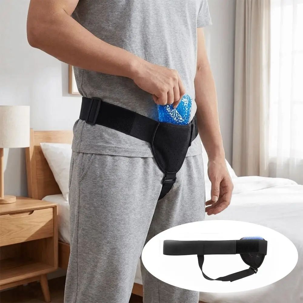 Hot Cold Compress Gel Hernia Belt Adjustable Removable Compression Pad Hernia Support Strap PVC Gel Breathable