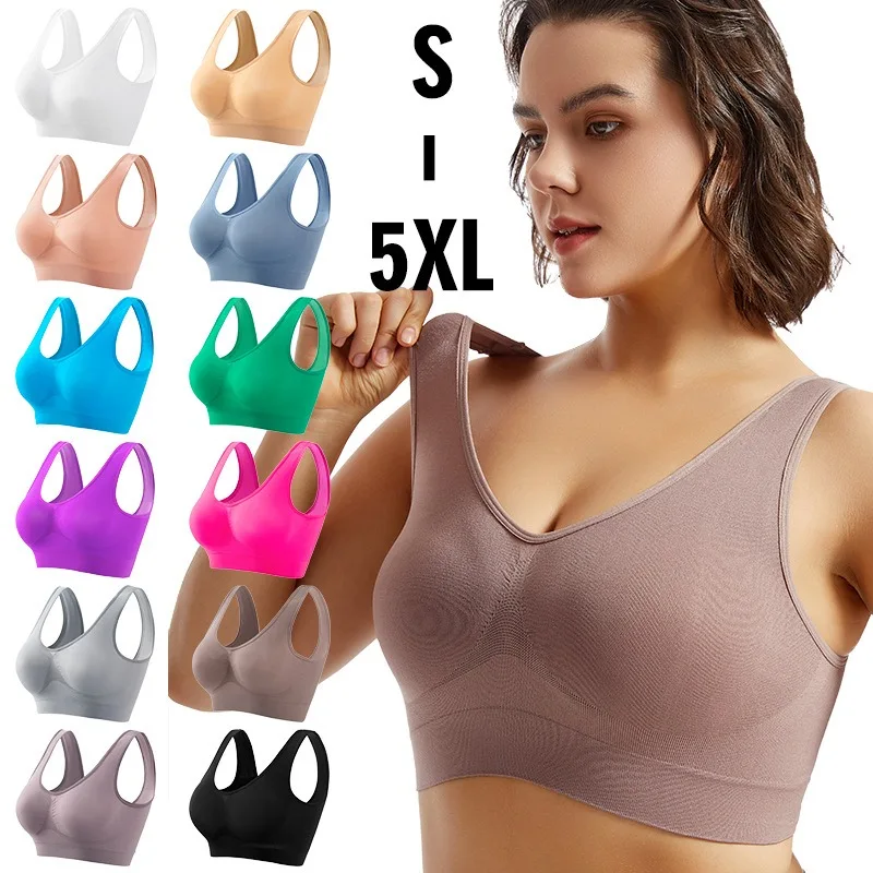 Plus Size Seamless Wireless Bra for Women Comfortable Push Up Bralette Full Coverage Everyday Sports Bra with Pads S-5XL