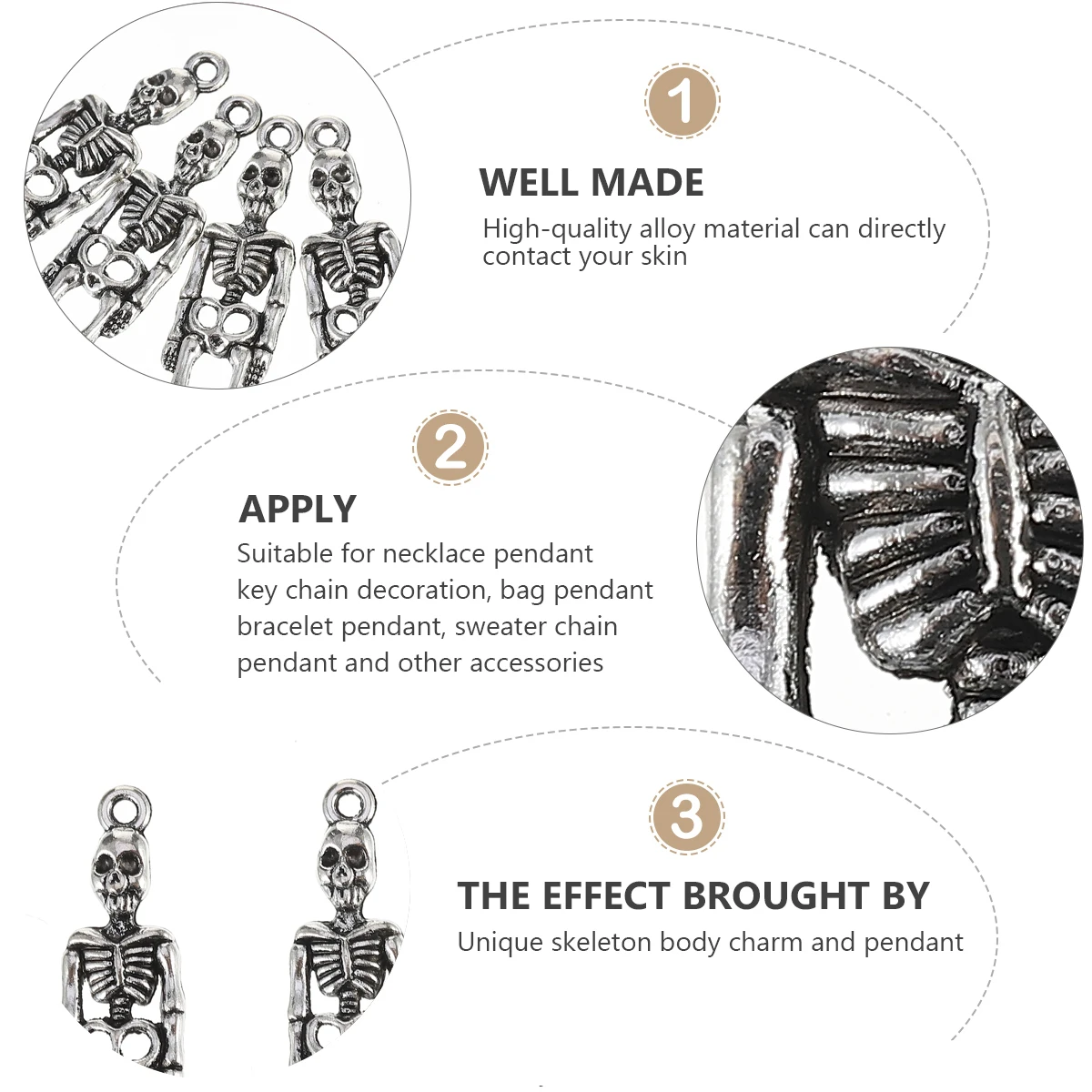 

50pcs Vintage Skull Body Charms Pendants For Jewelry Making Halloween Necklace Bracelet Diy Crafts Accessories Safe