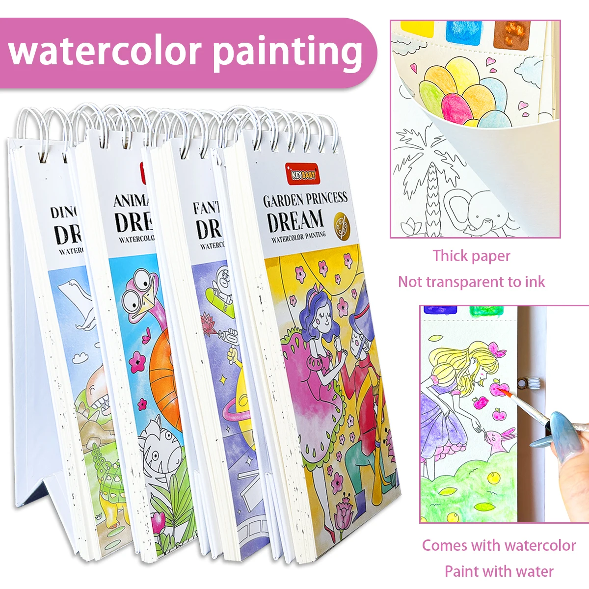 Water Colour Painting Book for Kids Spiral Bound Easy Tear Thick Paper Watercolor Drawing Activity Book Gift for 3-8 Years Old