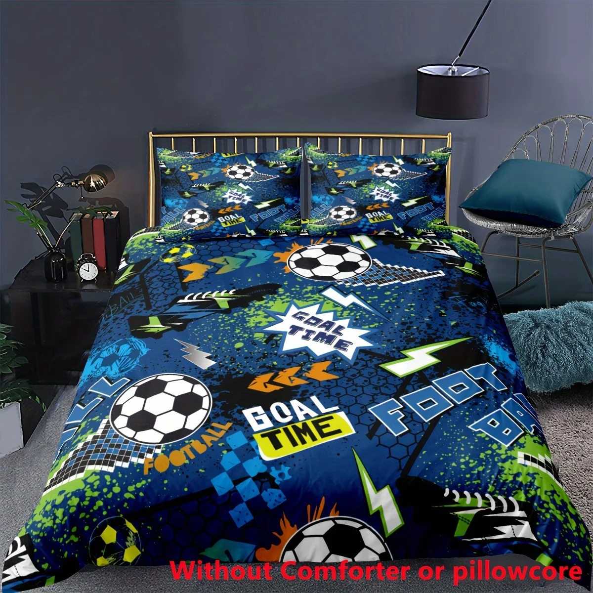 3pcs Lightning Football Slogan Duvet Cover Set 1 Duvet Cover 2 Pillowcases Without Core Cartoon Soft Comfortable Cover Bedroom