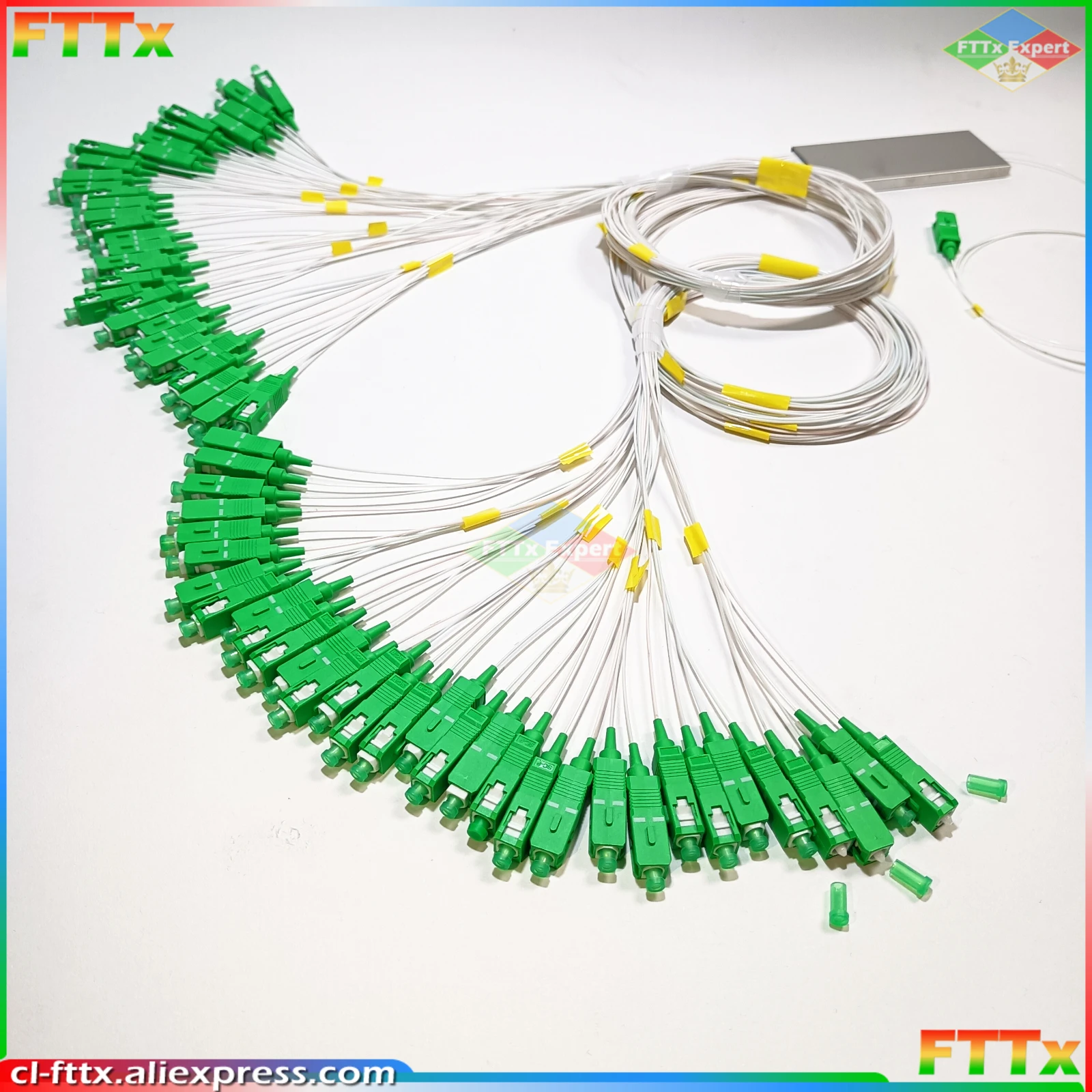 10pcs/lot 1X2 1X4 1X8 1X16 1X32 PLC SC/APC SM 0.9mm G657A1 PVC 1m FTTH Fiber Optic Splitter