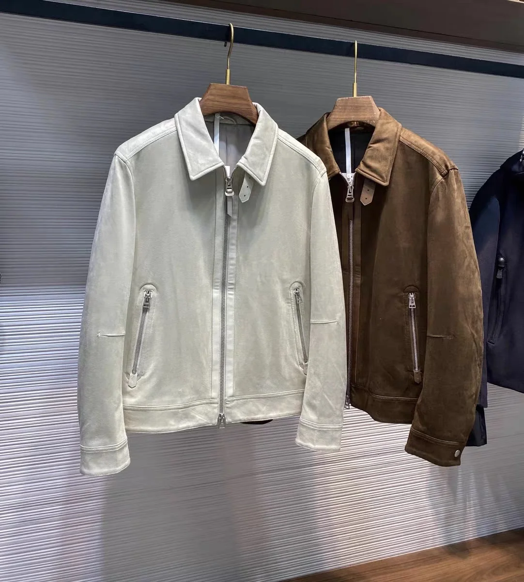 

Замшевая ткань Cus, мужская повседневная куртка с воротником, осенняя верхняя одежда, подставка среднего года, длинная застежка-молния све