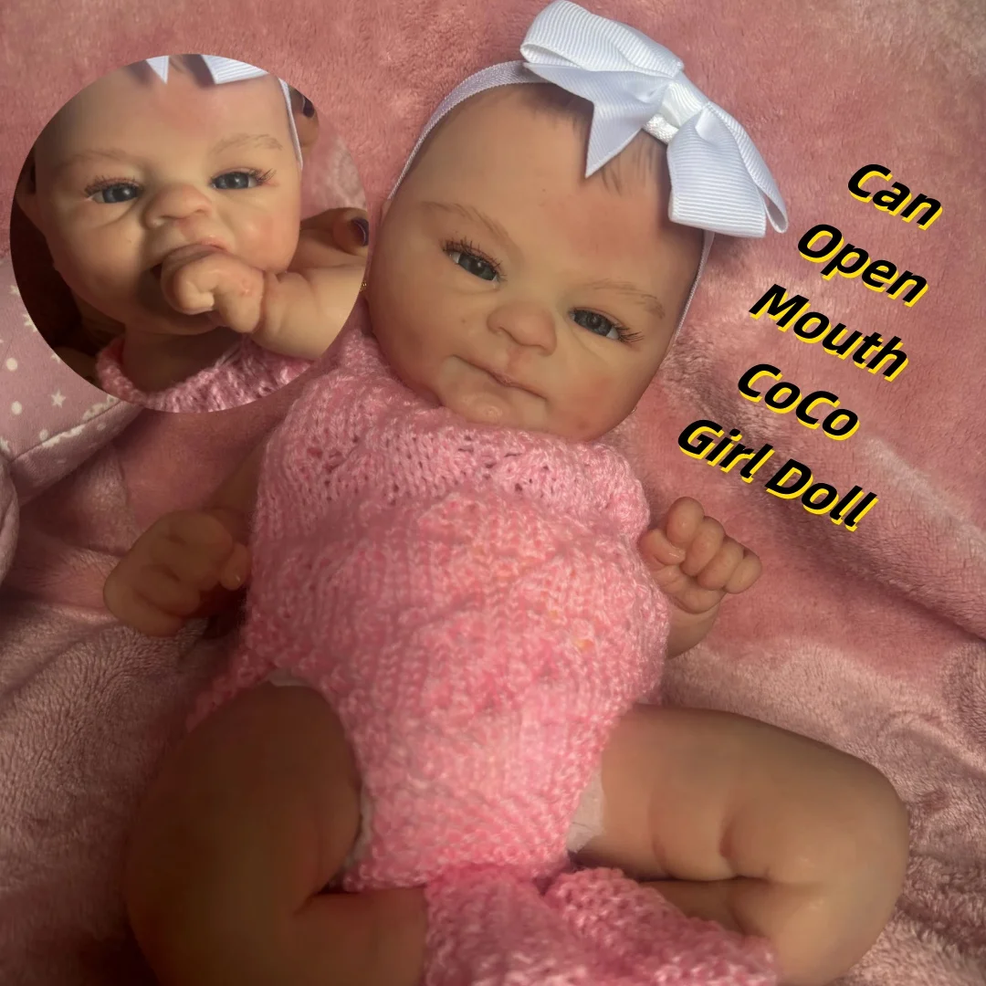 

14Inch CoCo Solid Siicone bébé reborn Girl With Open Mouth 3D Painted Skin Handmade bebe reborn de silicona Doll