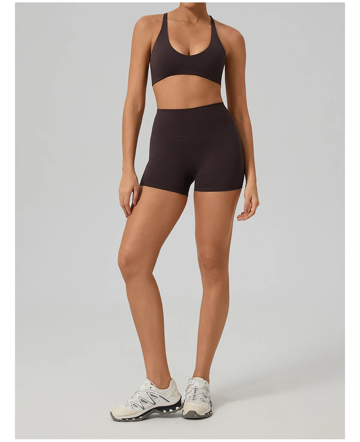 Hearuisavy Fitness-Set 2-teilig Damen Sport-BH mit Überkreuz-Rücken Yoga-BH Atmungsaktiv Schnelltrocknend Hochgeschnittene Enge Workout-Shorts – Detail 15