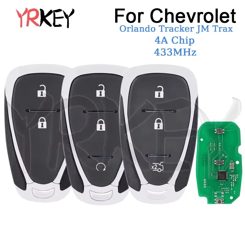 

YRKEY - Car Remote Control Key for Chevrolet Orlando JM Trax Tracker Keyless Go Keys 433MHz 4A Chip Smart Car Key 2/3 Buttons