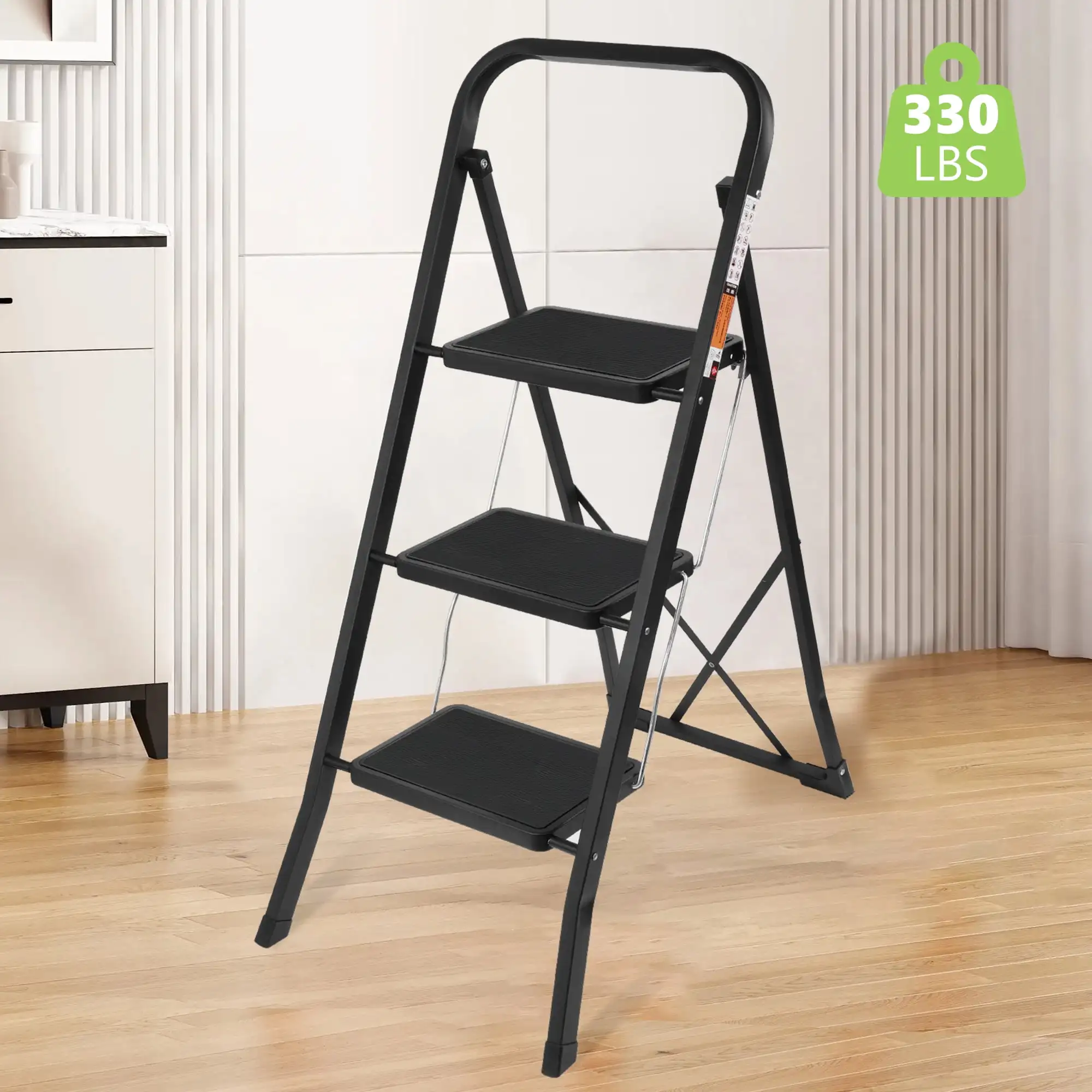 

3 Step Ladder Folding Step Stool with Wide Anti Slip Pedal 330lbs Capacity Portable Lightweight Ladders for Home Kitchen