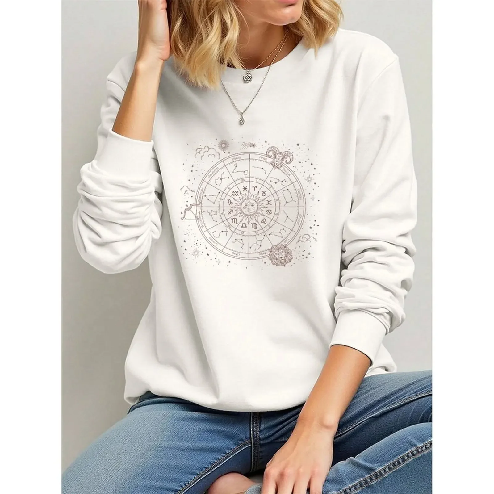 

Women's Sweatshirts O-Neck Printed Pattern Boho Loose Casual Sports Pullovers Velvet Long Sleeve Sweater Winter For Women