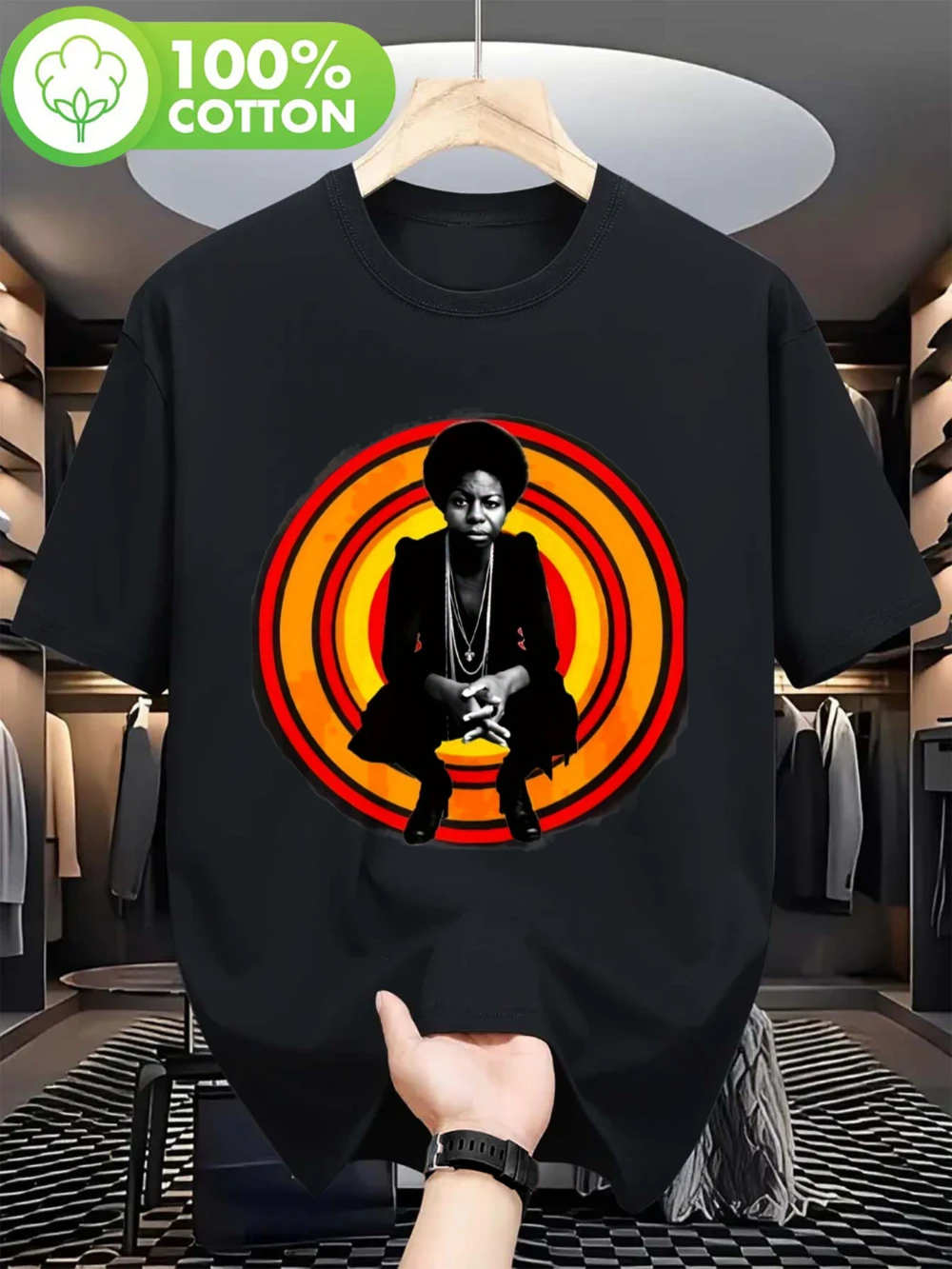 Men's Retro Nina Simone Print T-Shirt - Soft and Breathable Cotton Jazz Singer Portrait Top  graphic t shirts oversized t shirt