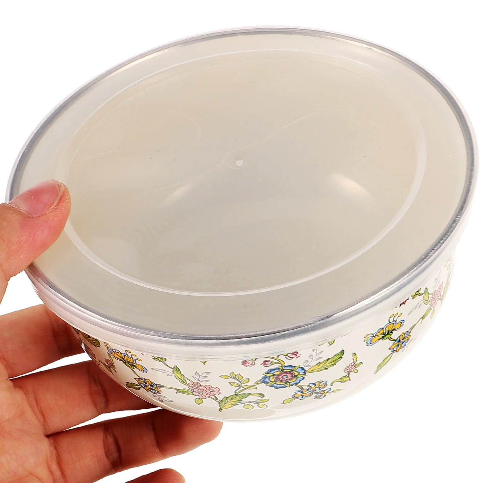 Enamel Covered Bowl Food Containers Lids Salad Bowl With Lid Household Soup Enamelware Plastic Mixing Child Metal