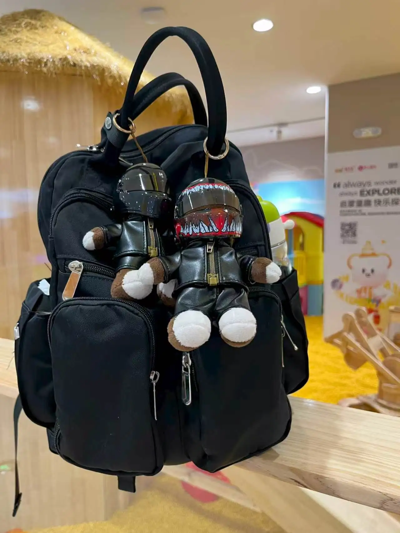 Backpack charm mini figurine helmet model keychain motorcycle accessory car ornament doll