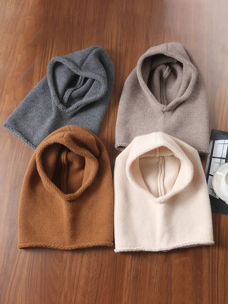 100%Wool Balaclava Hat for Women&Men Winter Soft Warm Hooded Scarf Cashmere Beanies Bonnet Neck Face Ear Protect Skullies Cap