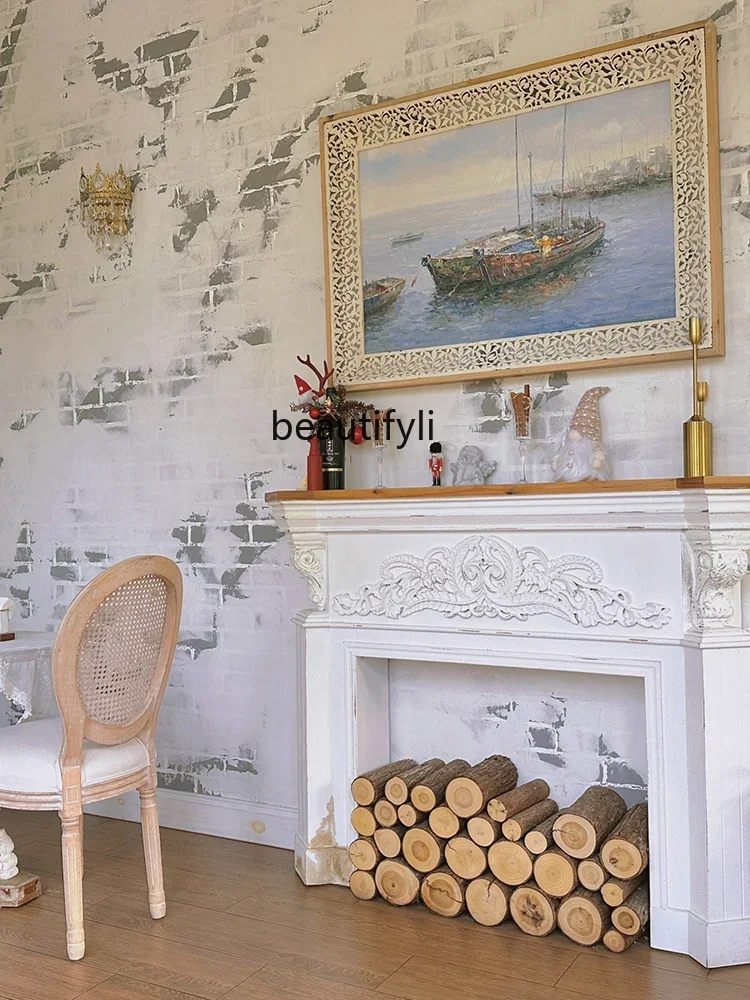 B178 Retro French Fireplace Decoration Household Console Solid Wood Distressed Garden Aisle Fake Fireplace