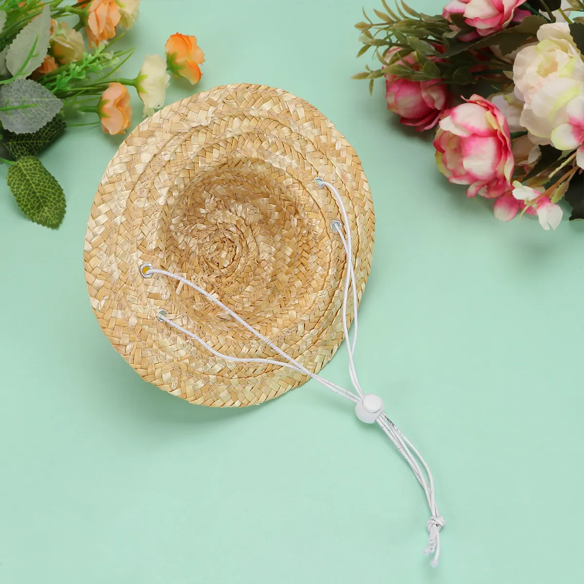 Hat for Pets M Size Yellow Carrot Design Hand Woven Straw Hat Adjustable Chin Strap for Dog Photography