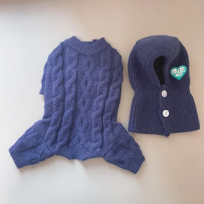 Fashion Winter Pet Sweater Four Legged Knitted Warm Jumpsuit Dog Clothes Pants Warm Sweater with Hat Set Dog Cat Teddy Coat