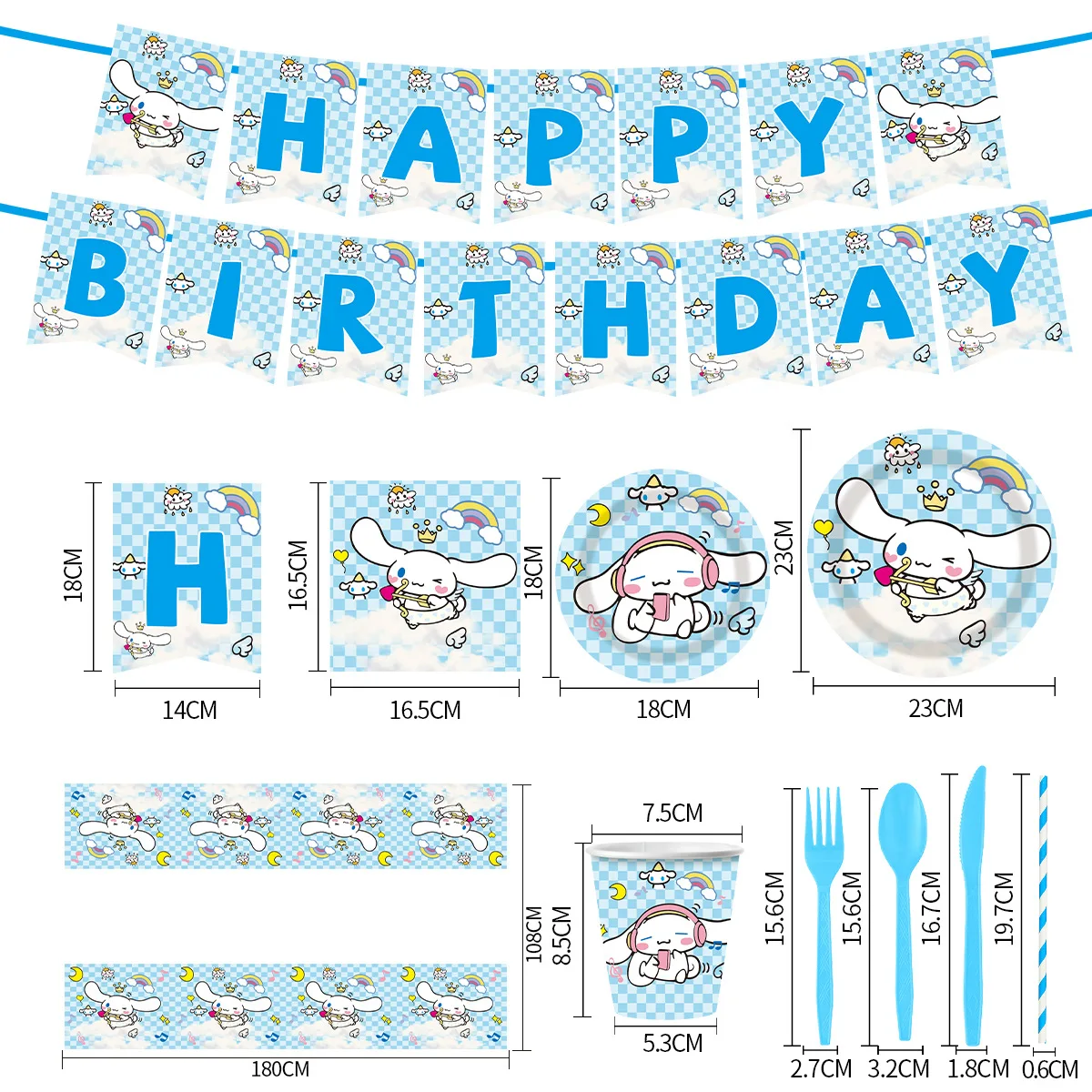 مجموعة أدوات المائدة القابل للتصرف من سينامورول، لوازم حفلات أعياد الميلاد، سكين، لوحة شوكة، مناشف ورقية، زينة احتفالية زرقاء #2