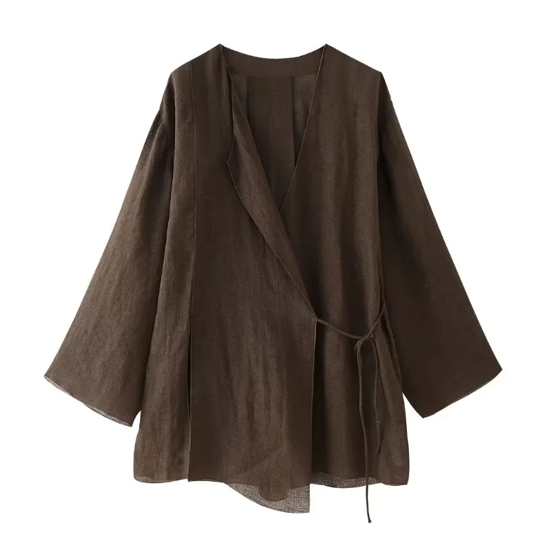 2025 Women's Clothing New Linen Kimono Cross Jacket Fashion Pants Set