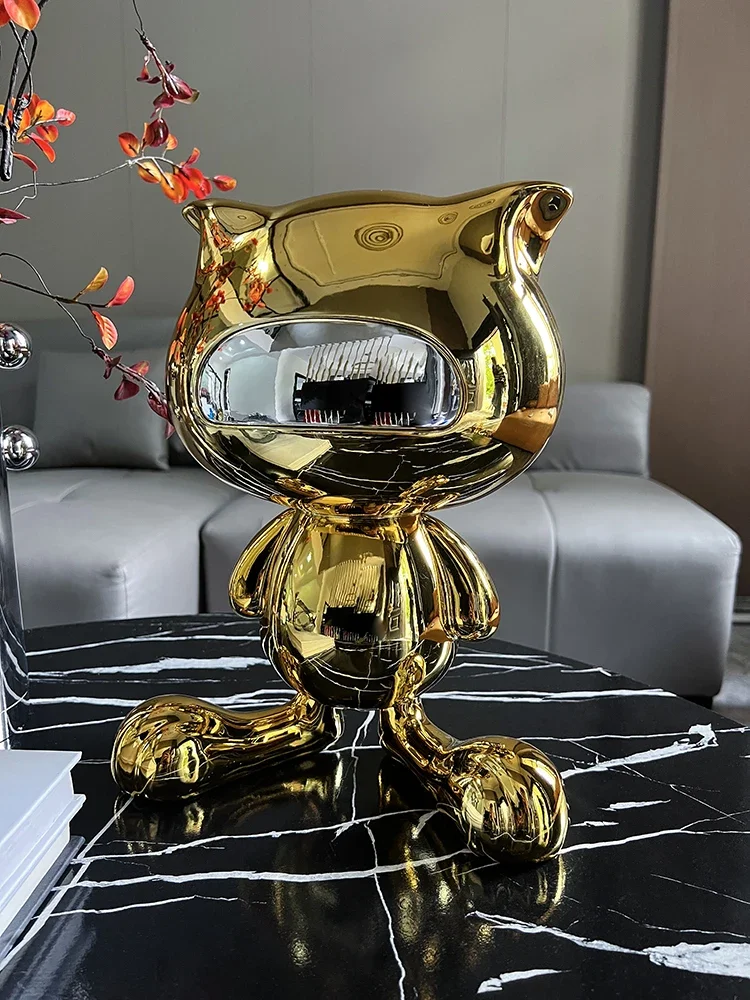 Nordic Art Home Decor Lucky Cat Statue Creative Home Accessories Sculpture Living Room Decoration Electroplated Resin Crafts