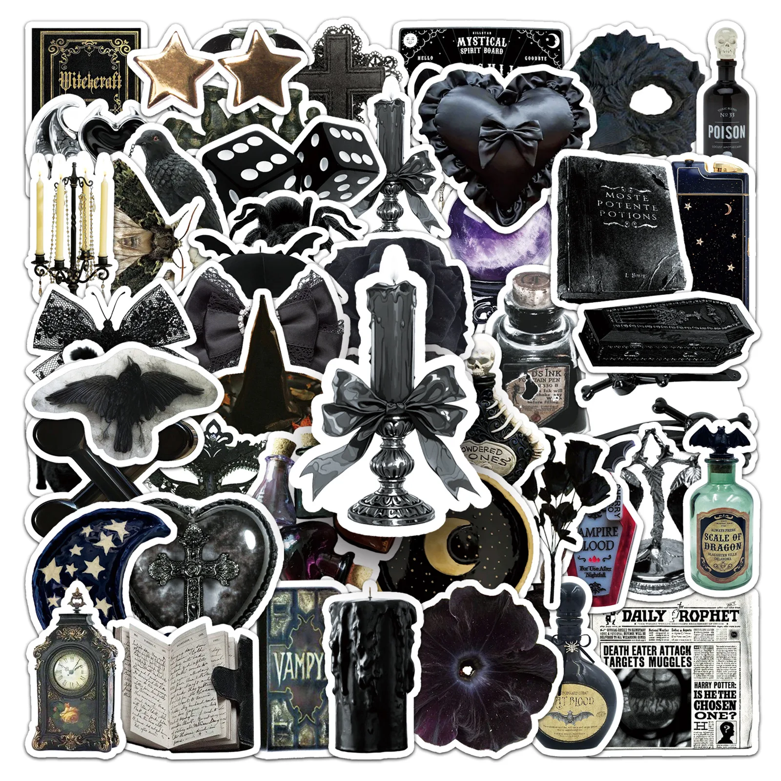 10/30/50PCS Dark Gothic Witchcraft Stickers Black Candle Raven Potion Bottle DIY Decor Sticker For Phone Laptop Luggage Gifts