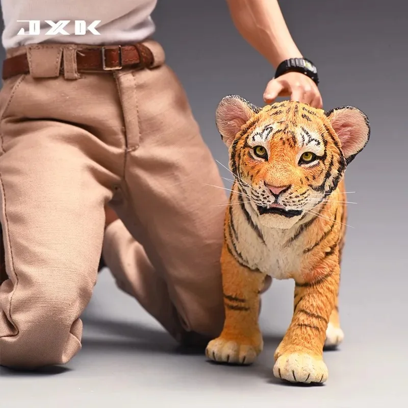 JXK 1/6 Scale Simulation Lovely Little Tiger Handmade Resin Animal Model Fit 12inch Toys Scene Desktop Decoration Collect