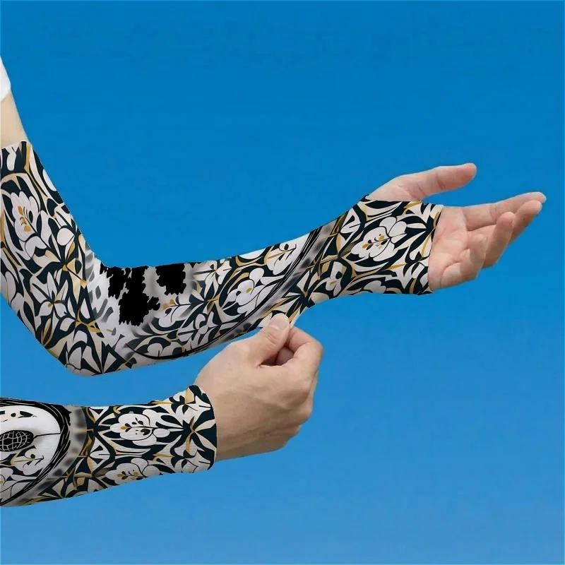 1 Pair Men Women Cooling Arm Sleeves with Thumb Holes Vintage Tree Bark Tortoise Print Elastic Wrist Cuffs