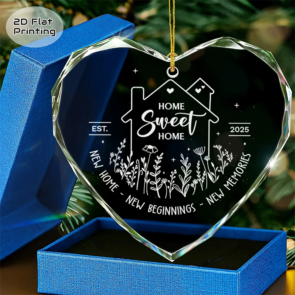 

Рождественские хрустальные украшения в форме сердца с теплым и милым новым домом, красивый старт, подарочная коробка с золотой лентой, элегантный сувенир.