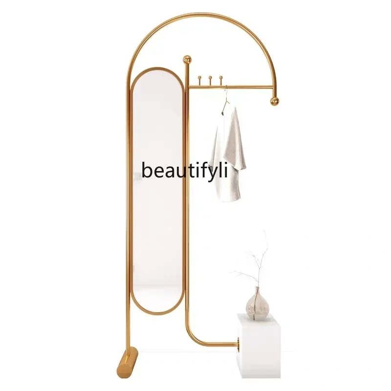 TTT  Light luxury hanger floor-to-ceiling with full-length mirror integrated European-style door vertical coat rack