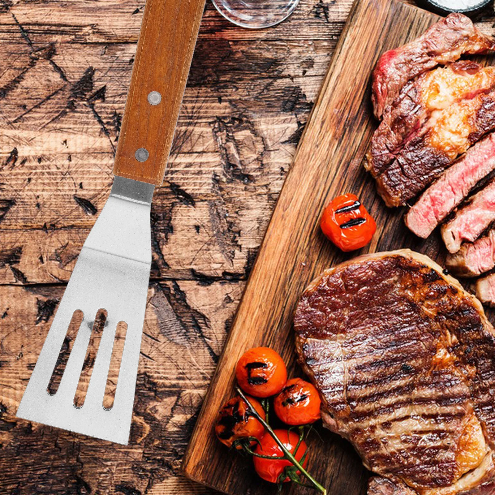 

Ergonomic Wood Handle Stainless Steel Spatula Heat Resistant Wide Head Cooking Turner Flip Tool Grill Teppanyaki Kitchen Utensil
