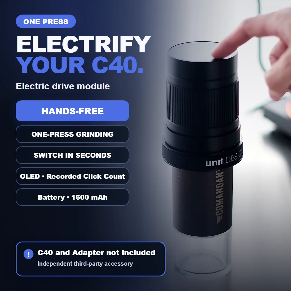 Electric Drive Module For C40 Grinder,One-Press Grinding,1600mAh,USB-C Rechargeable, Hands-Free Motor, OLED Recorded Click Count